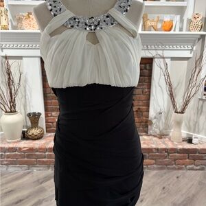 City Studio Black and White Mini Dress with Embellished Neckline